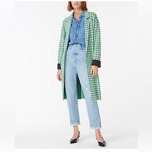 NWOT J.Crew Ella long sweater blazer in green plaid. Size XL.